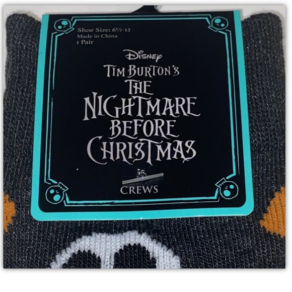 Nightmare Before Christmas Crew Socks 1Pair Men 6.5-12 Black Orange Jack Tim NEW - Picture 2 of 9